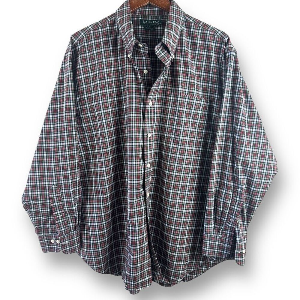 Ralph Lauren‎ Men's 18 34/35 Long Sleeve Classic Fit Dress Shirt Red Green Plaid